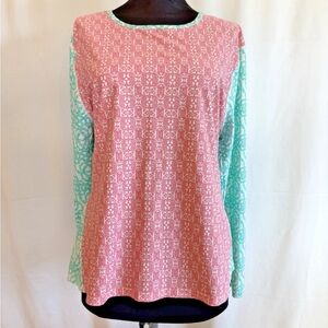 Cabana Life Aqua and Pink Knit Swim Tee - size Extra Large
